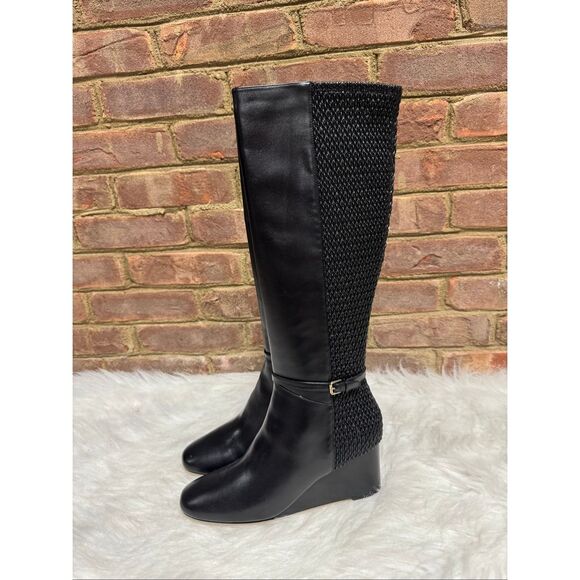 Cole Haan Women’s Black Leather Lauralyn Stretch Wedge Tall Boot Sz 9 NEW - Picture 3 of 7